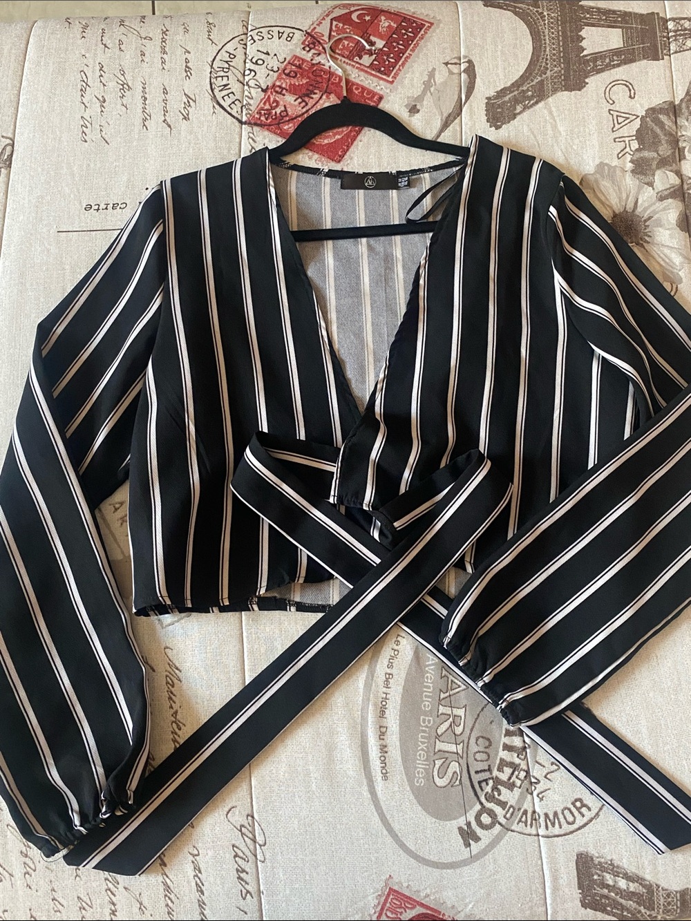 AX Paris Black and White Striped Wrap Crop Top